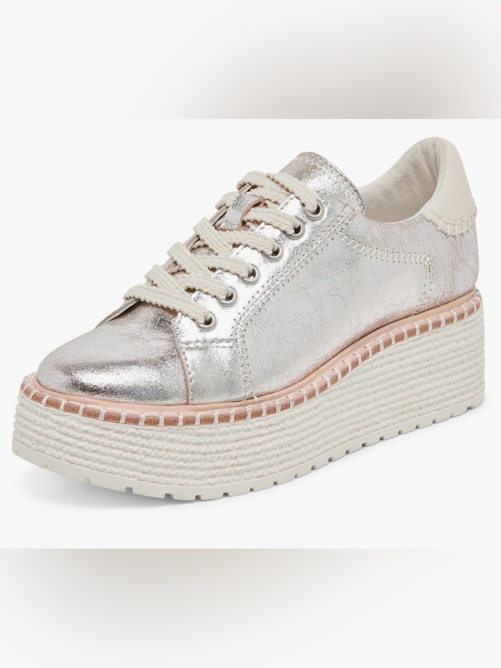 NWOT Dolce Vita Twain Silver Crackled Leather Platform Sneakers Women’s 10.5